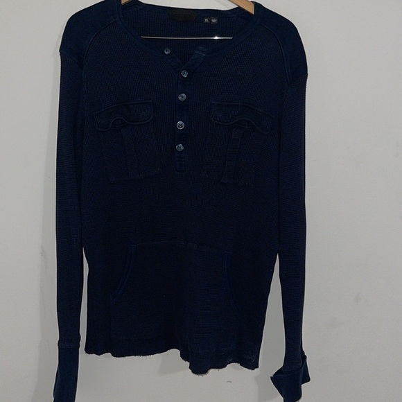 ROGUE Men's Shirt 1/4 Button Front Pockets Waffle Fabric Blue Size XL - Picture 1 of 9